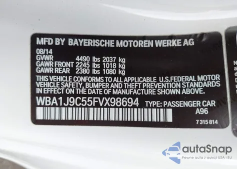 2015 BMW M235 xDrive from USA, damaged, VIN WBA1J9C55FVX98694